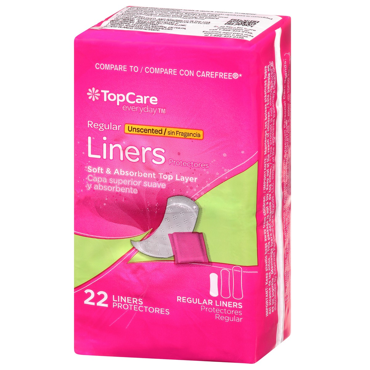 slide 2 of 9, TopCare Everyday Regular Unscented Liners 22 ea, 22 ct