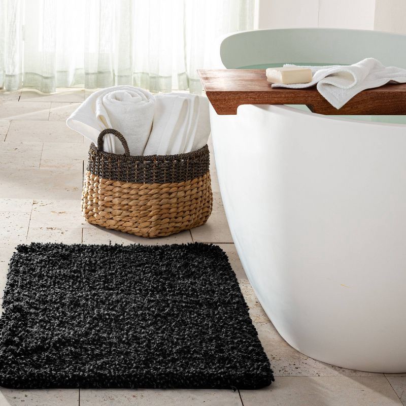 slide 2 of 4, 21"x34" Mélange Looped Bath Rug Black - Casaluna™: Cotton, Tufted, OEKO-TEX Certified, Machine Washable, 1 ct