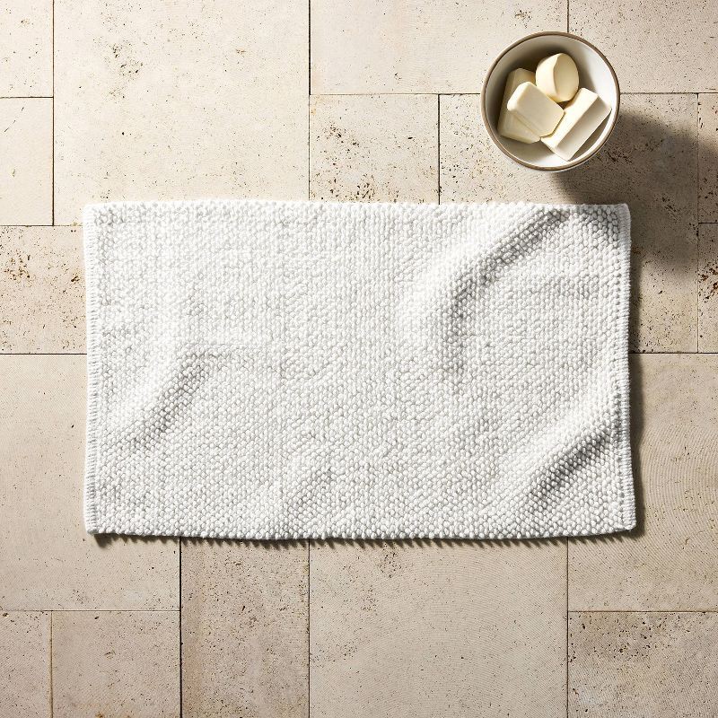 slide 2 of 4, 21"x34" Textured Bath Rug White - Casaluna™: Cotton, Woven, Low Pile, OEKO-TEX Certified, Machine Washable, 1 ct