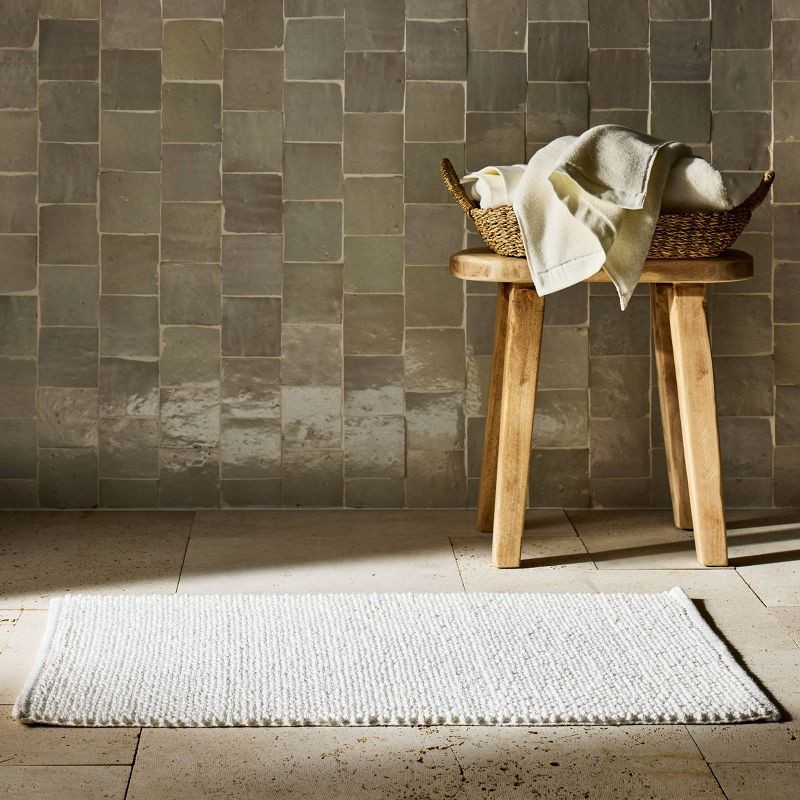 slide 1 of 4, 21"x34" Textured Bath Rug White - Casaluna™: Cotton, Woven, Low Pile, OEKO-TEX Certified, Machine Washable, 1 ct