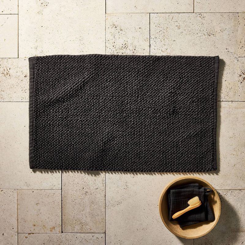 slide 2 of 4, 21"x34" Textured Bath Rug Washed Black - Casaluna™: Cotton, Woven, Low Pile, OEKO-TEX Certified, 1 ct