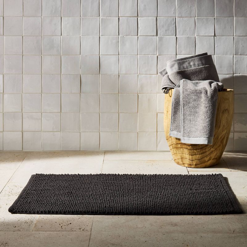 slide 1 of 4, 21"x34" Textured Bath Rug Washed Black - Casaluna™: Cotton, Woven, Low Pile, OEKO-TEX Certified, 1 ct