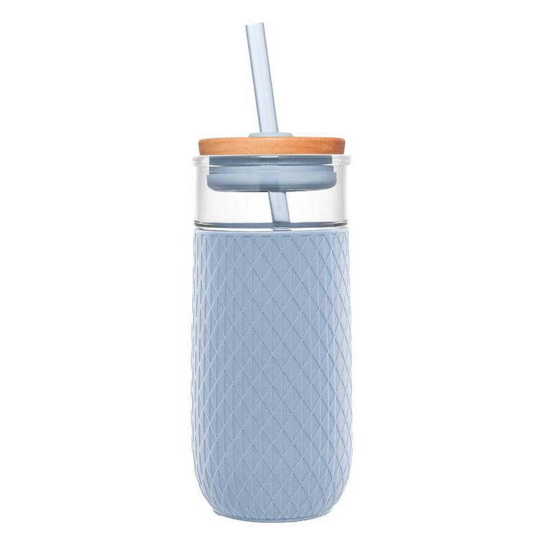 slide 1 of 5, Ello Devon 18oz Glass Tumbler with Lid - Blue, 18 oz