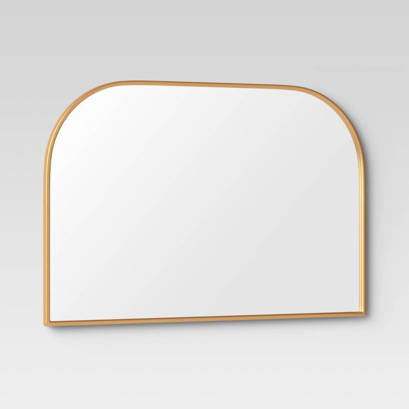 slide 2 of 3, 36" x 24" Over the Mantel Mirror Gold - Threshold™: Rounded Top, Metal Frame, Wall Mounted, 1 ct