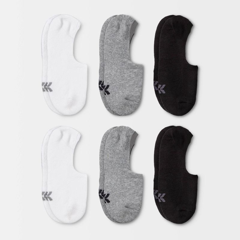 slide 1 of 3, Women's Extended Size Cushioned 6pk Liner Athletic Socks - All In Motion™ White/Heather Gray/Black 8-12, 6 ct
