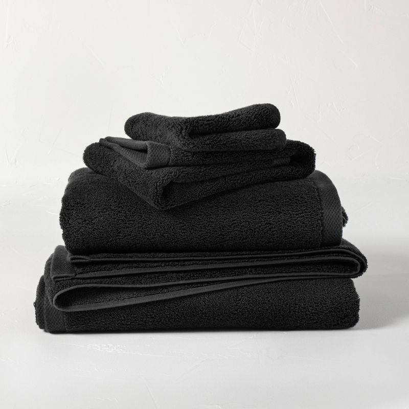 slide 4 of 4, Organic Bath Towel Black - Casaluna™: Heavyweight 550-800 GSM, Fade-Resistant, Low Lint, GOTS Certified, 1 ct