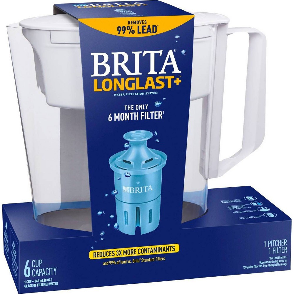 slide 2 of 5, Brita Water Filter Soho Water Pitcher Dispensers with Longlast Water Filter - White, 1 ct