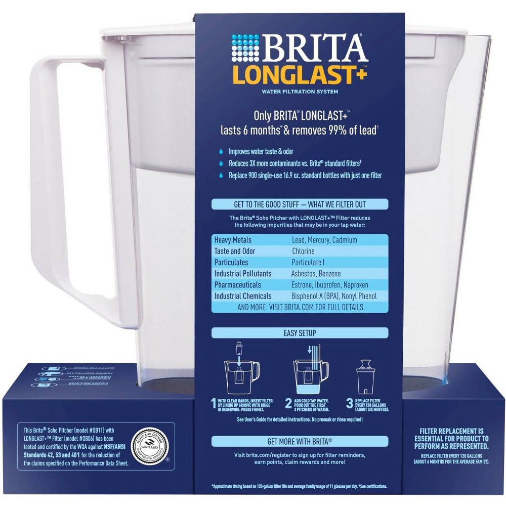 slide 3 of 5, Brita Water Filter Soho Water Pitcher Dispensers with Longlast Water Filter - White, 1 ct