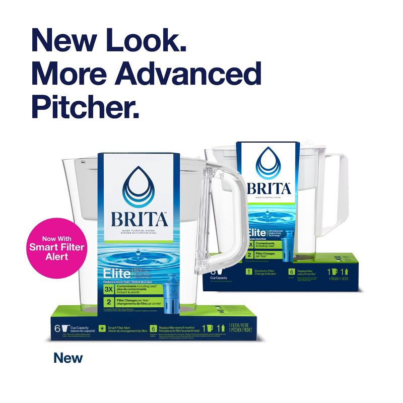 slide 3 of 19, Brita Water Filter 6 Cup Denali Water Pitcher Dispenser with Elite Water Filter - White, 1 ct