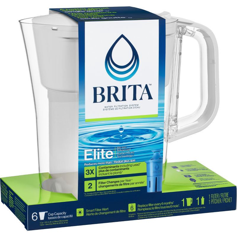 slide 3 of 3, Brita Water Filter 6 Cup Denali Water Pitcher Dispenser - White: Easy-Fill Lid, Electronic Indicator, 1 ct