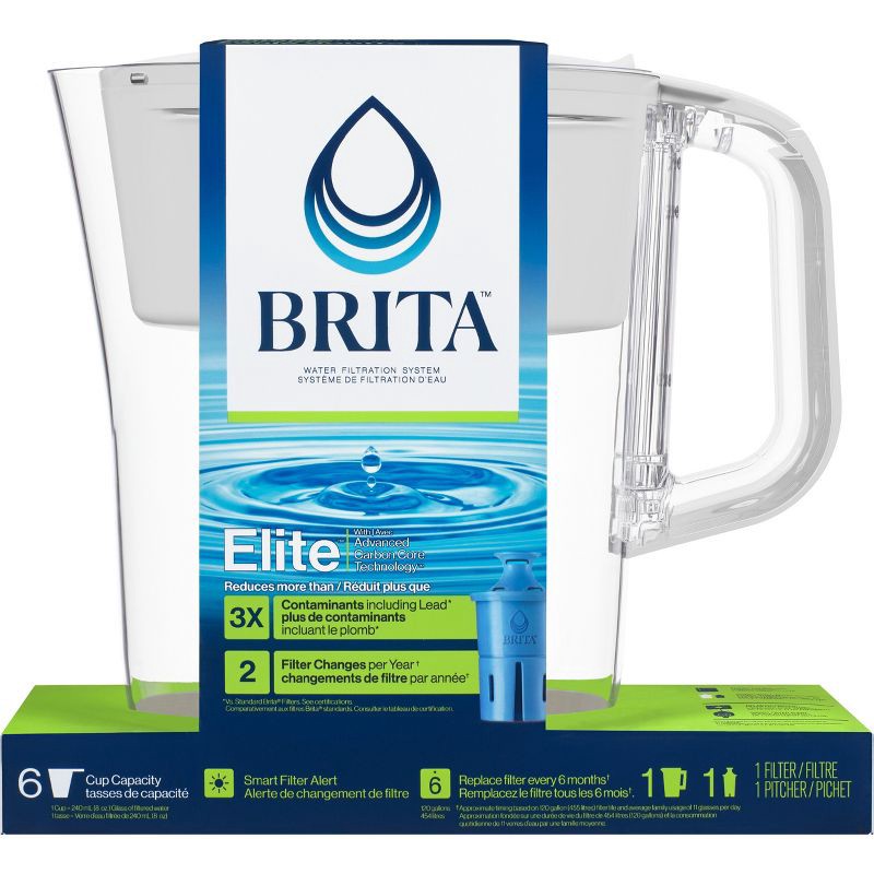 slide 13 of 18, Brita Water Filter 6 Cup Denali Water Pitcher Dispenser with Elite Water Filter - White, 1 ct