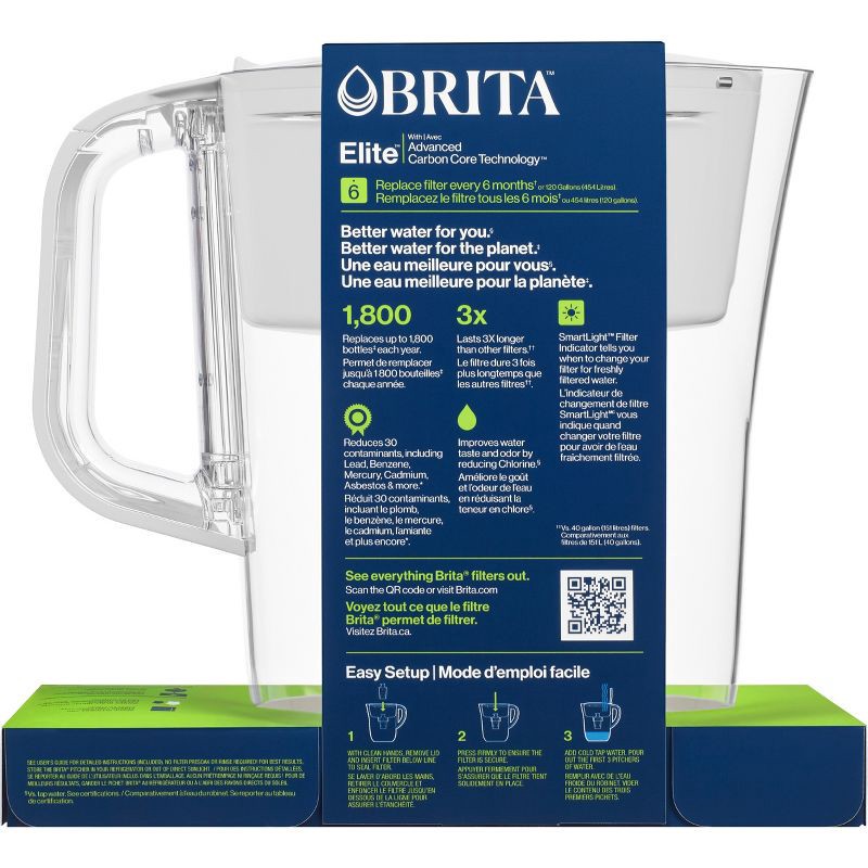 slide 15 of 19, Brita Water Filter 6 Cup Denali Water Pitcher Dispenser with Elite Water Filter - White, 1 ct