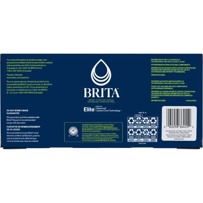 slide 18 of 18, Brita Water Filter 6 Cup Denali Water Pitcher Dispenser with Elite Water Filter - White, 1 ct