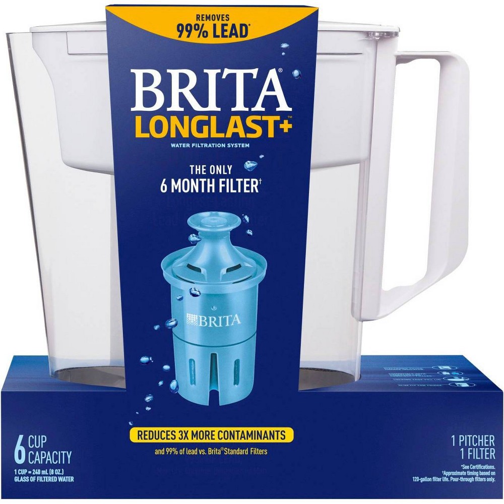 slide 4 of 5, Brita Water Filter Soho Water Pitcher Dispensers with Longlast Water Filter - White, 1 ct