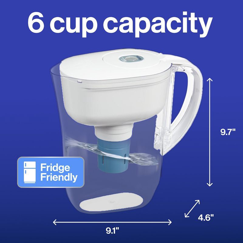 slide 11 of 12, Brita Water Filter 6 Cup Denali Water Pitcher Dispenser - White: Easy-Fill Lid, Electronic Indicator, 1 ct
