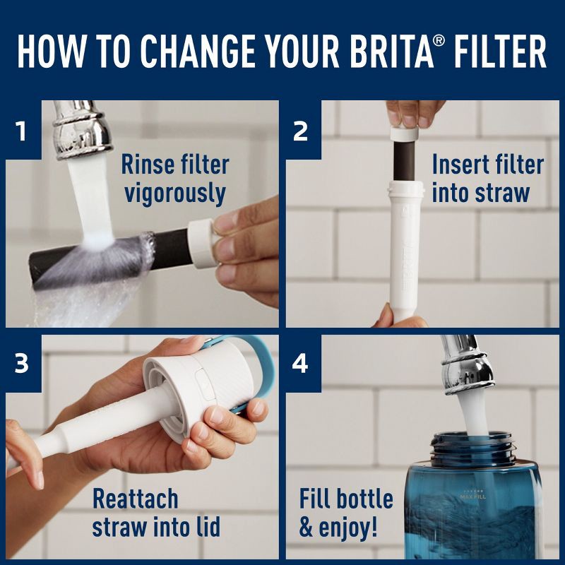 slide 5 of 11, Brita 3ct Bottle Filter - Black: Replacement Water Filters, BPA-Free, Reduces Odors, Fits Brita Pitchers & Dispensers, 3 ct