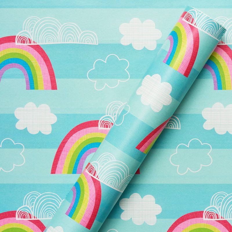 slide 1 of 3, Rainbow Clouds Kids' Birthday Wrapping Paper - Spritz™, 1 ct
