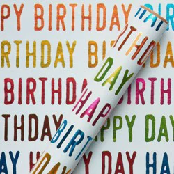 20 Sq Ft Happy Birthday Colorful Print Wrapping Paper - Spritz™