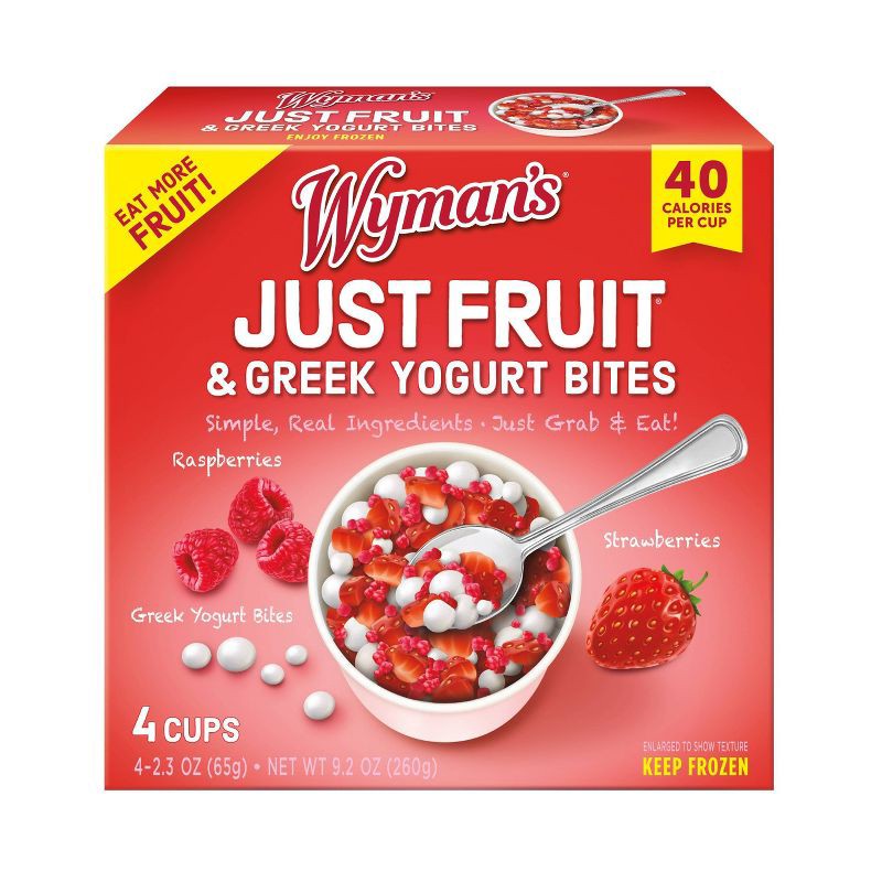 slide 1 of 3, Wyman's Just Fruit Frozen Raspberries & Strawberries with Greek Yogurt Bites - 4ct/9.2oz, 4 ct; 9.2 oz