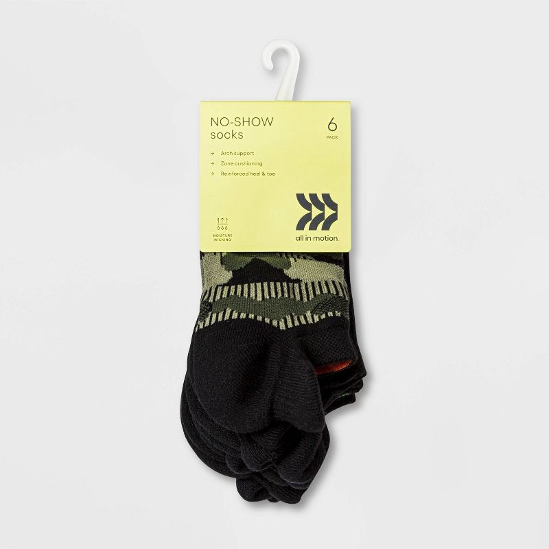 slide 2 of 2, Kids' 6pk No Show Tab Athletic Socks - All In Motion™ Camo M, 6 ct