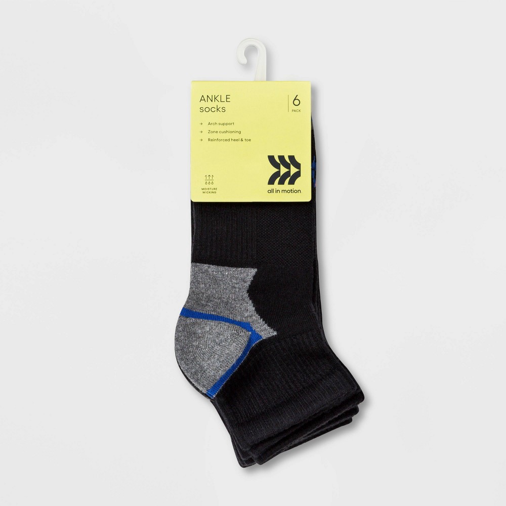 slide 2 of 2, Kids' 6pk No Show Athletic Socks - All In Motion™ Black/White L, 6 ct