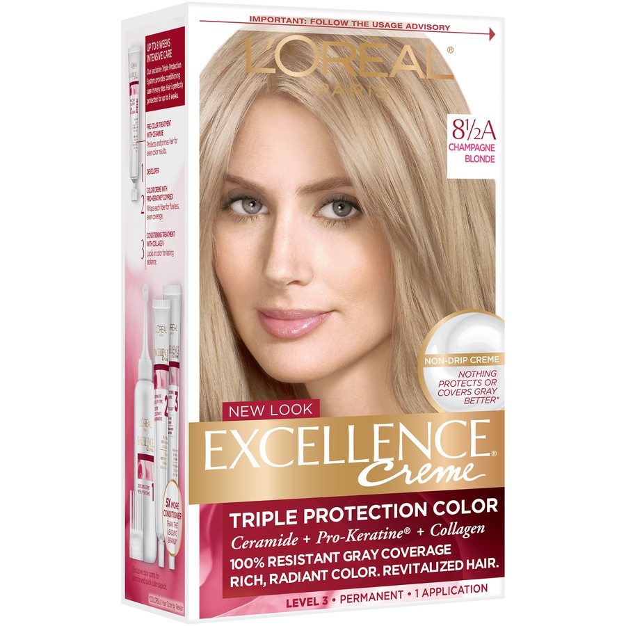 slide 2 of 7, L'Oréal Excellence Triple Protection Permanent Hair Color - 6.3 fl oz - 8.5A Champagne Blonde - 1 Kit, 1 ct
