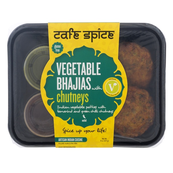 slide 1 of 1, Café Spice Vegetable Bhajias with Chutneys, 8 oz