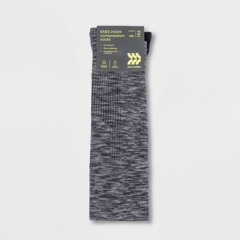 slide 2 of 3, Women's Compression 2pk Knee High Socks - All In Motion™ Gray/Black 4-10: Moisture Wicking, Arch Support, 2 ct