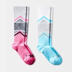 Women's Chevron Colorblock Compression 2pk Knee High Socks - All In Motion™ White/Gray 4-10: Moisture Wicking, Arch Support