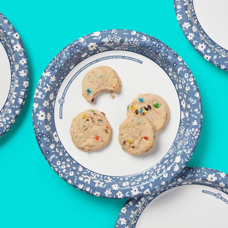 slide 2 of 3, Blue Floral Paper Plate 10" - 150ct - up&up™, 150 ct