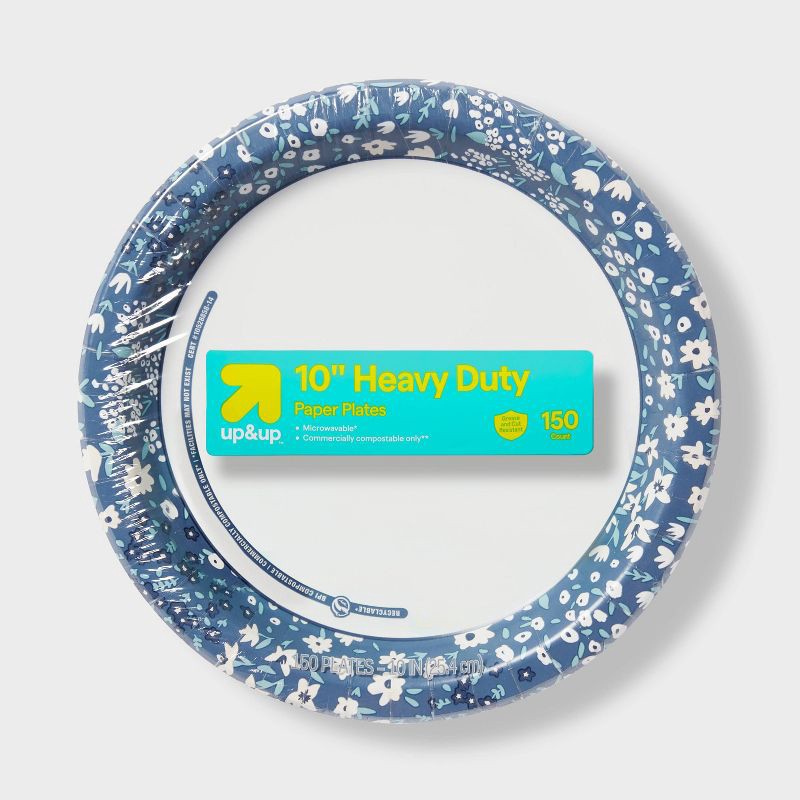 slide 1 of 3, Blue Floral Paper Plate 10" - 150ct - up&up™: Round, Botanical Pattern, 150 ct
