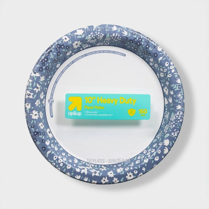 slide 1 of 3, Blue Floral Paper Plate 10" - 150ct - up&up™, 150 ct