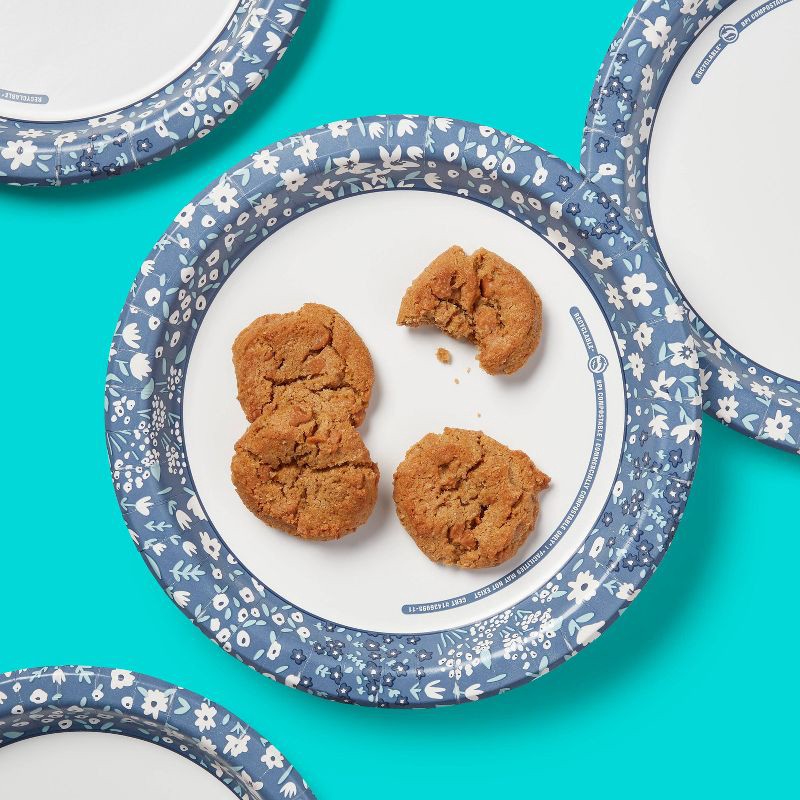 slide 2 of 3, Blue Floral Paper Plate 10" - 86ct - up&up™, 86 ct