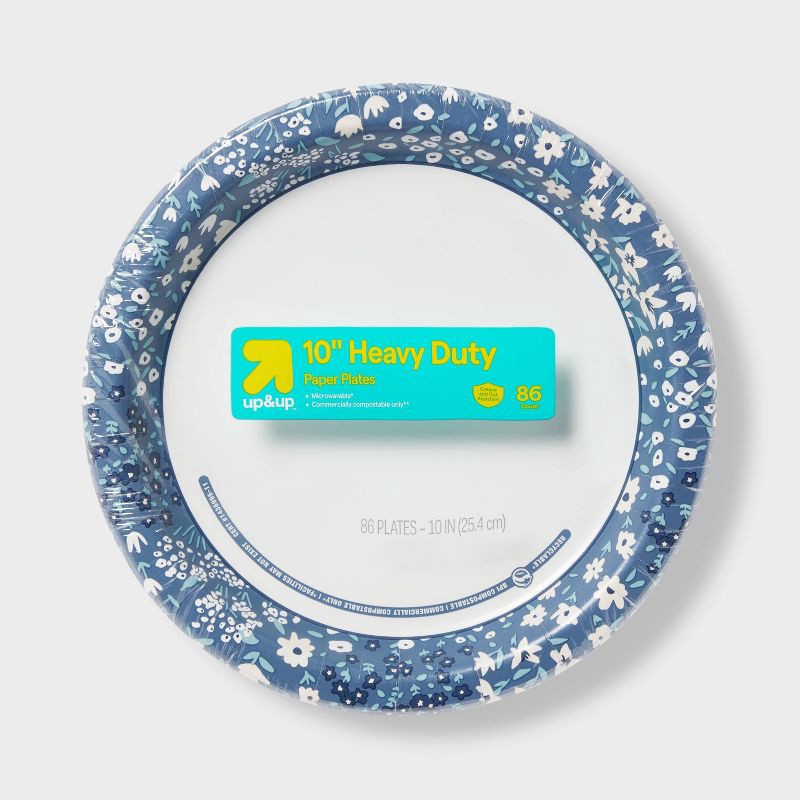 slide 1 of 3, Blue Floral Paper Plate 10" - 86ct - up&up™, 86 ct