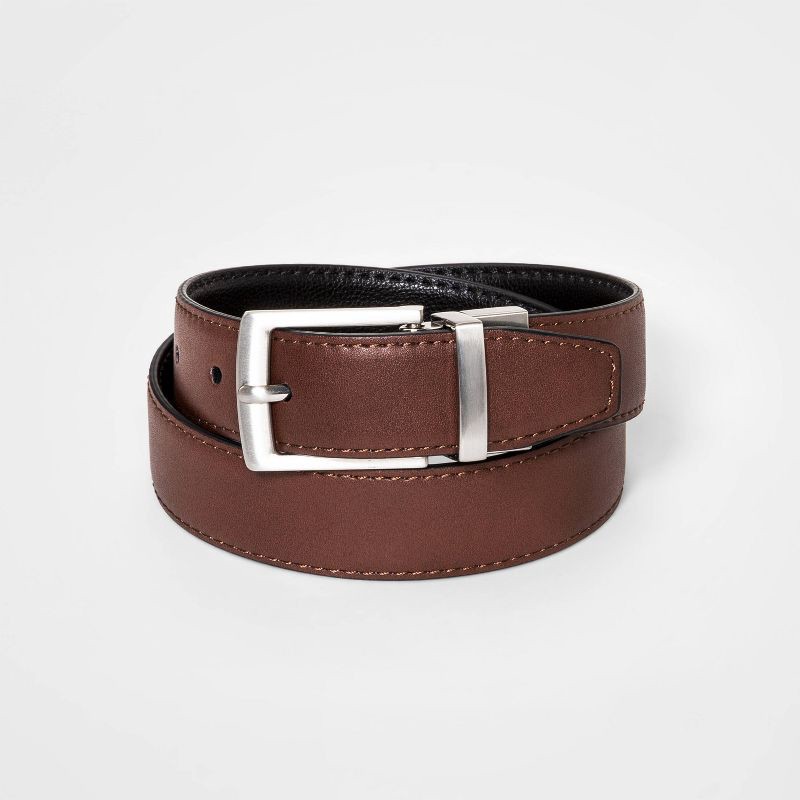slide 2 of 2, Boys' Stretch Dress Reversible Belt - Cat & Jack™ Black/Brown M, 1 ct