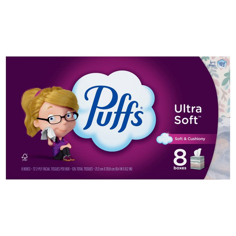 slide 13 of 16, Puffs Ultra Soft Facial Tissue - 8pk/576ct, 8 ct, 576 ct