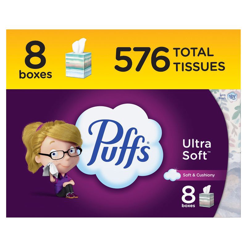slide 1 of 16, Puffs Ultra Soft Facial Tissue - 8pk/576ct, 8 ct, 576 ct