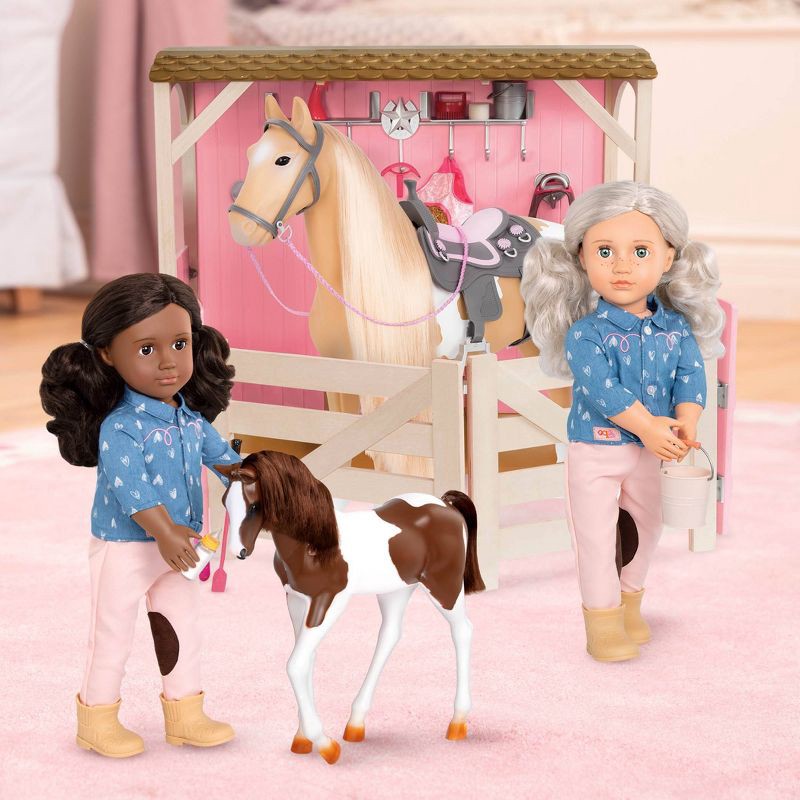 slide 2 of 7, Our Generation Horse Barn Playset for 18" Dolls - Saddle Up Stables - Pink, 1 ct