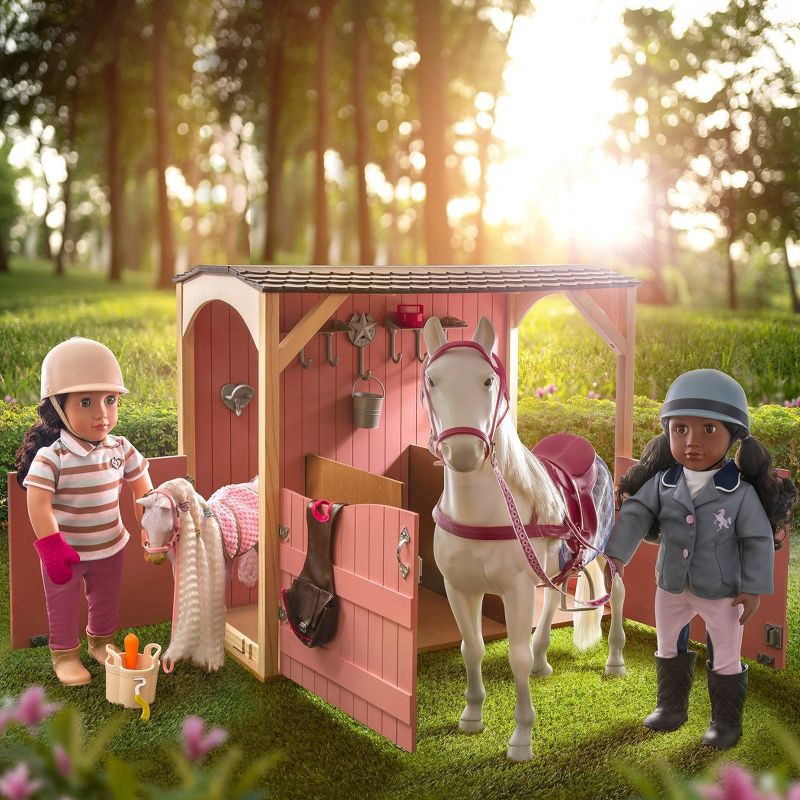 slide 4 of 7, Our Generation Horse Barn Playset for 18" Dolls - Saddle Up Stables - Pink, 1 ct