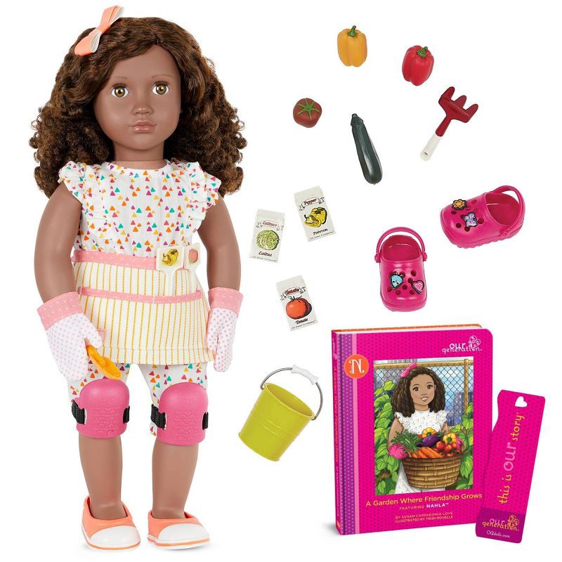 slide 1 of 6, Our Generation Nahla with Storybook & Accessories 18" Posable Gardening Doll, 1 ct