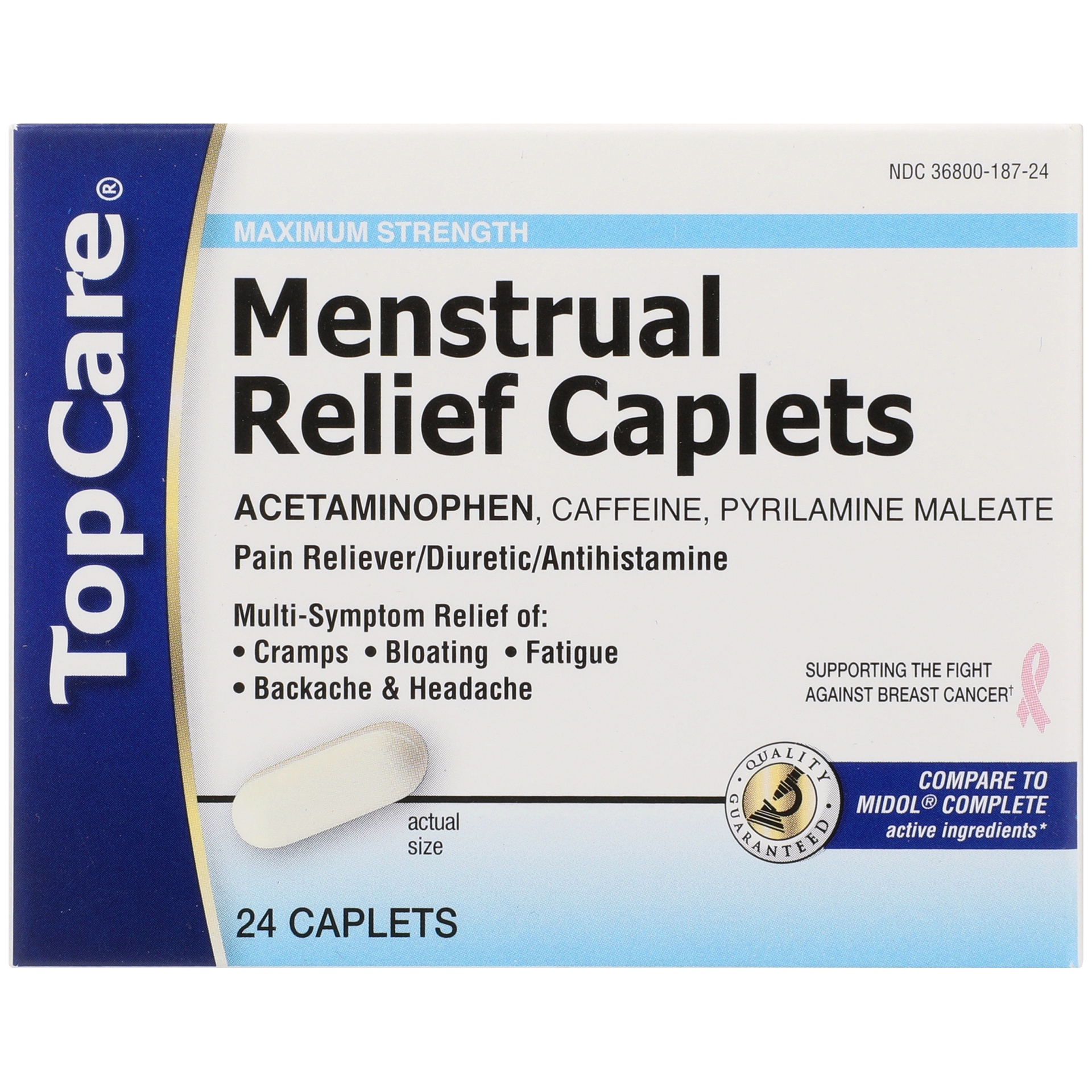 slide 1 of 1, TopCare Menstrual Relief Caplets Maximum Strength, 24 ct