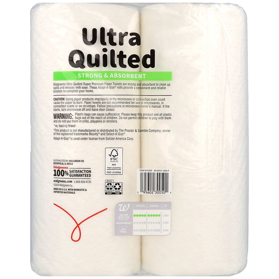 slide 5 of 5, Walgreens Ultra Quilted Super Premium Paper Towels Triple Rolls, 140 ct x 2 ct