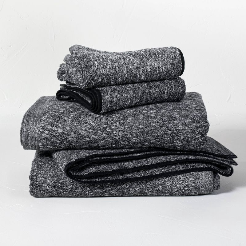 slide 4 of 4, Slub Accent Organic Hand Towel Black - Casaluna™: Heavyweight Jacquard, Fade-Resistant, OEKO-TEX Certified, 1 ct