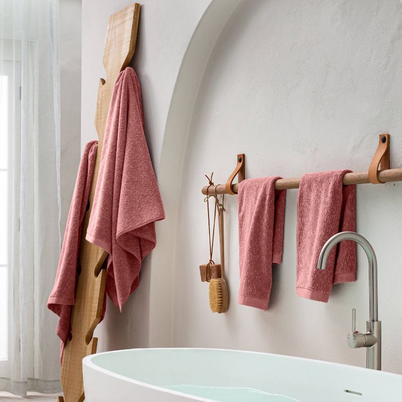 slide 2 of 3, Slub Accent Organic Bath Towel Blush - Casaluna™: Heavyweight Jacquard, Fade-Resistant, Low Lint, 1 ct