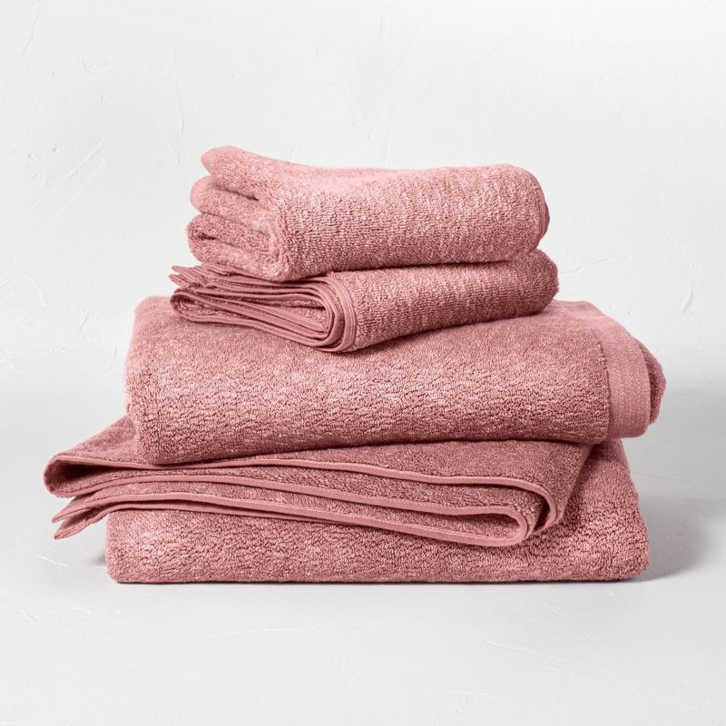 slide 3 of 3, Slub Accent Organic Bath Towel Blush - Casaluna™: Heavyweight Jacquard, Fade-Resistant, Low Lint, 1 ct