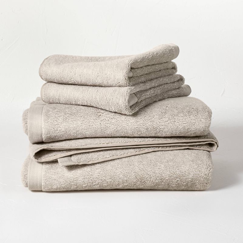 slide 3 of 3, Slub Accent Organic Bath Towel Sand - Casaluna™: Heavyweight Jacquard, Low Lint, Fade-Resistant, 1 ct