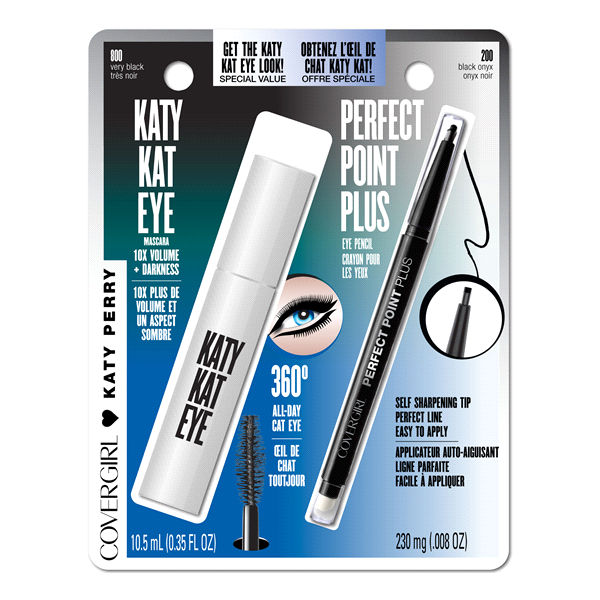 slide 1 of 3, Covergirl Katy Kat Mascara Very Black and Perfect Point Plus Black Onyx Value Pack, 2 ct