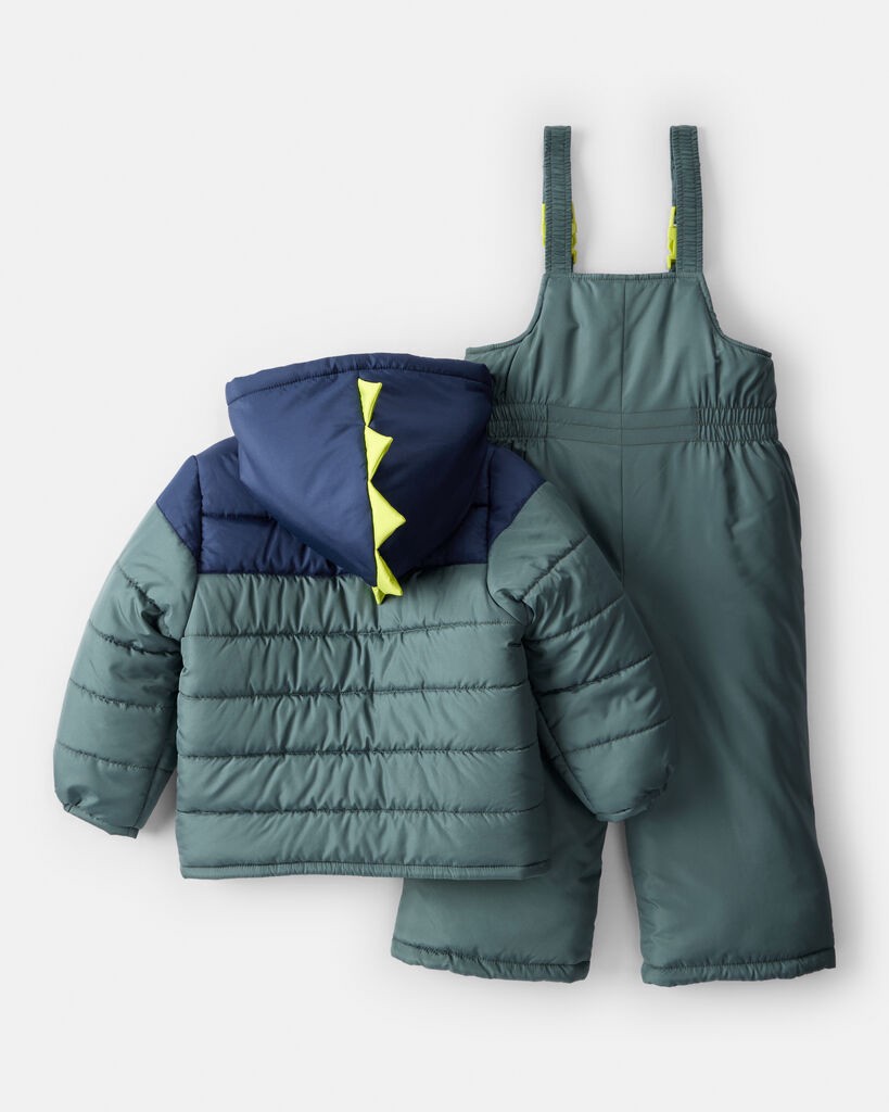 slide 2 of 6, Carter's Carters Toddler Boy 2-Piece Dinosaur Hooded Snowsuit Jacket & Bib Set - Green/Blue Green 4T, 2 pc