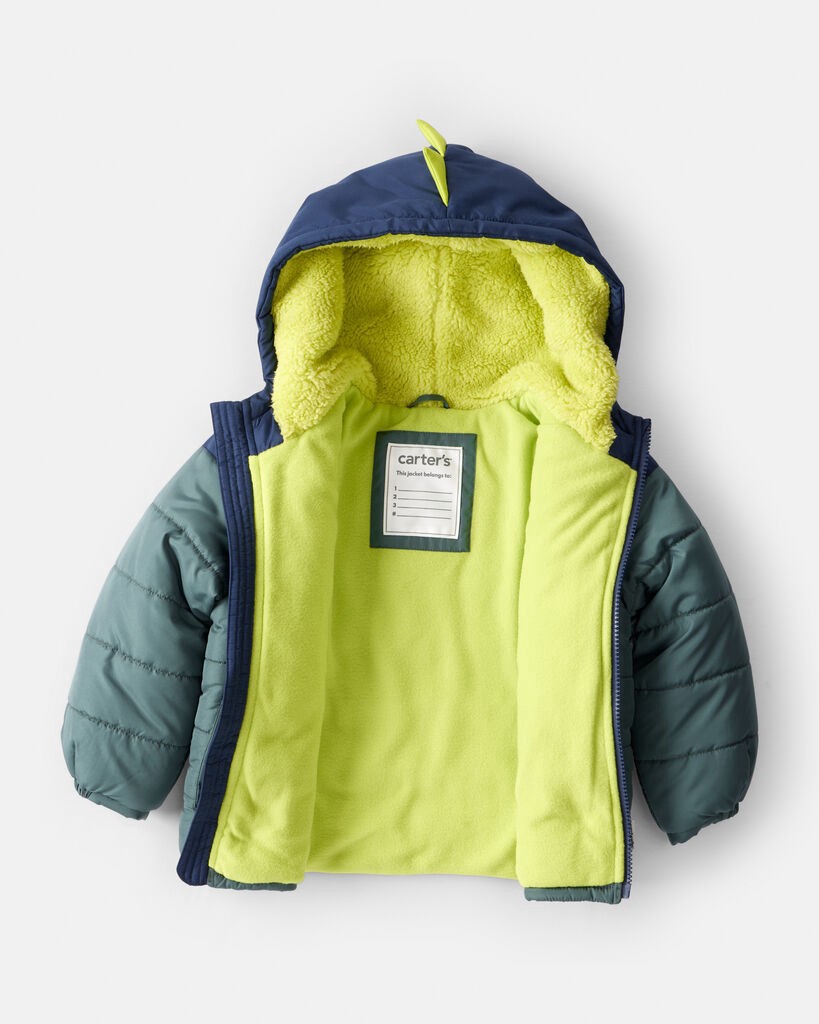 slide 5 of 6, Carter's Carters Toddler Boy 2-Piece Dinosaur Hooded Snowsuit Jacket & Bib Set - Green/Blue Green 4T, 2 pc