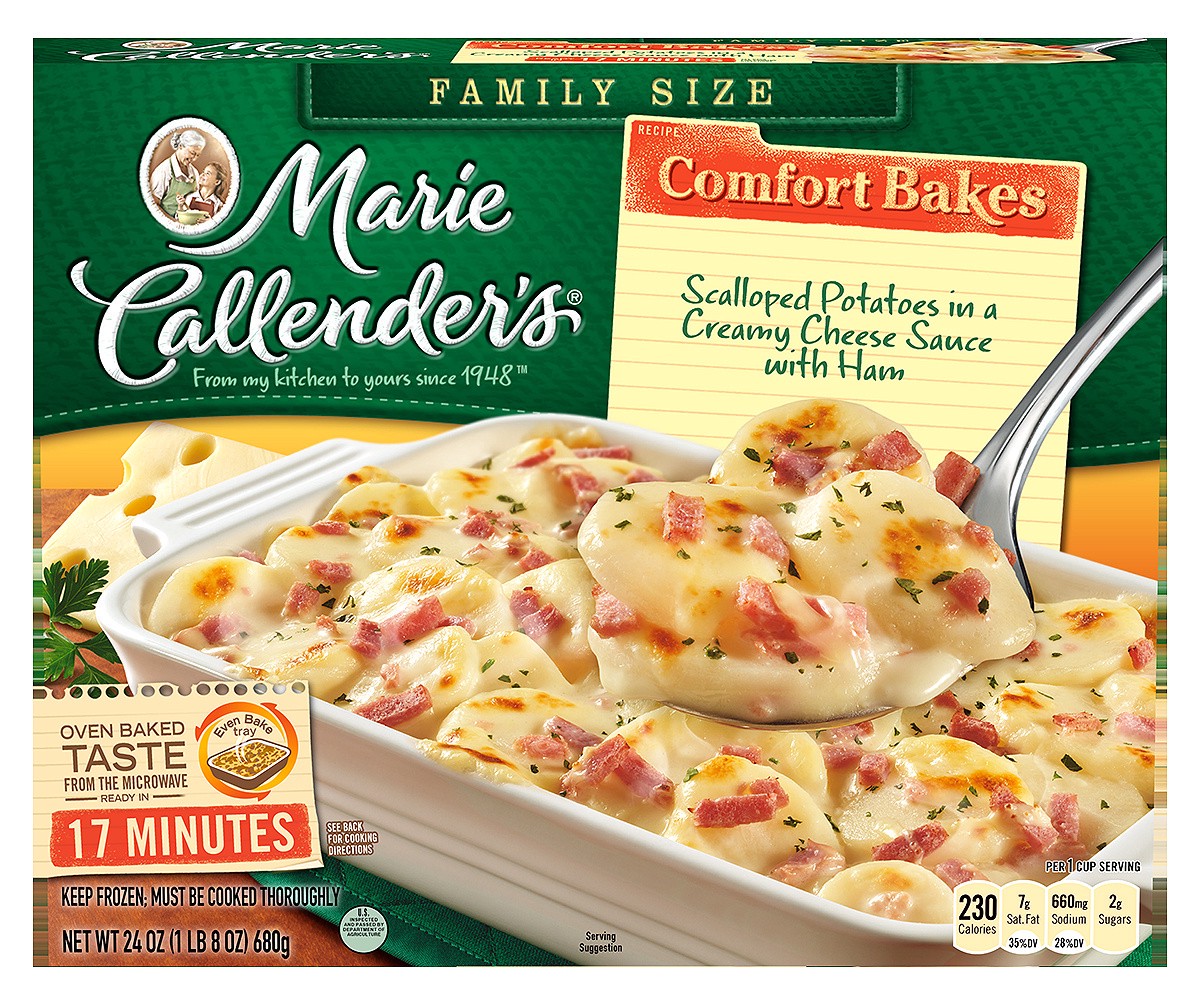 slide 1 of 4, Marie Callender's Scalloped Potatoes In A Creamy Cheese Sauce With Ham, Frozen Meal, 27 oz